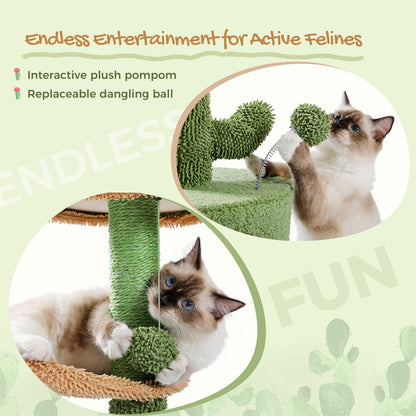 32" Cactus Cat Tree Tower with Cat Scratching Posts Cozy Condo Perch for Indoor Cats