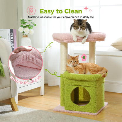 Cat Tree Condo 27" Cat Tower with Large Top Perch and Scratching Posts for Kittens and Medium Cats