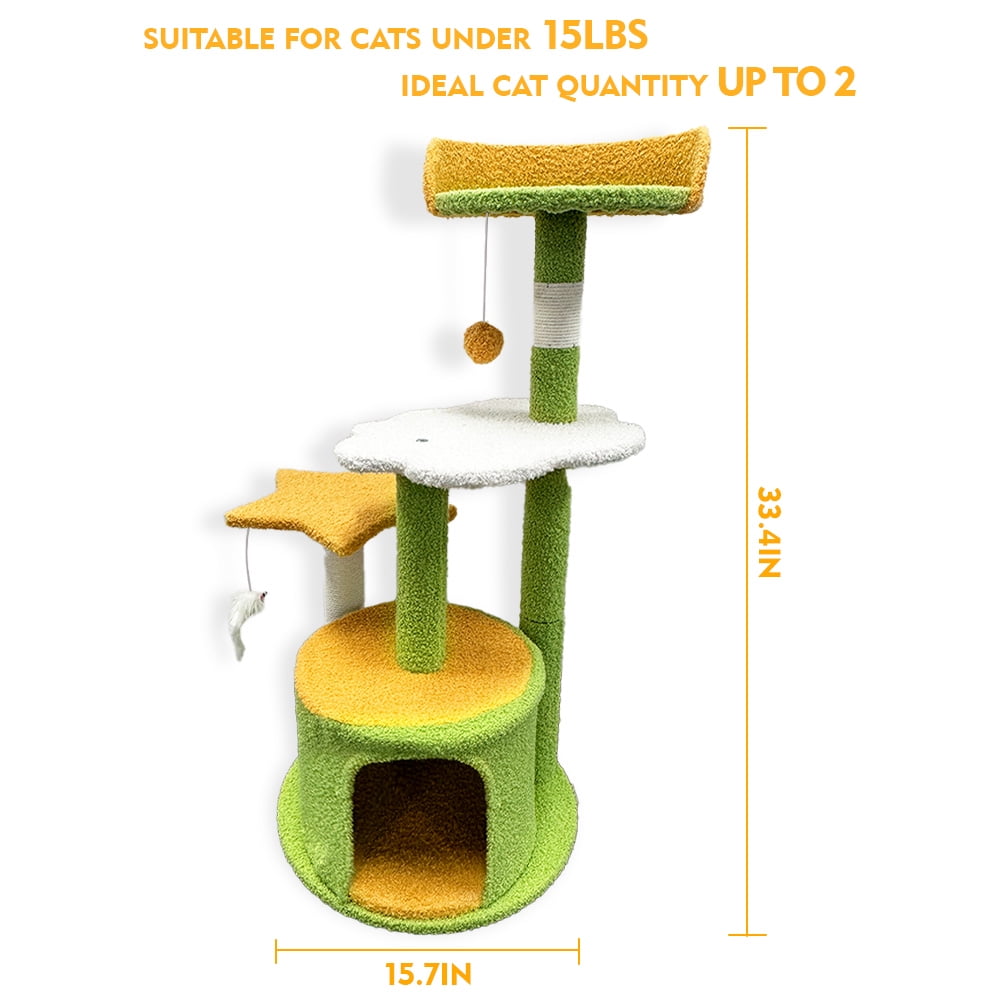 35" Cat Tree, Cat Tower with Sisal Scratching Posts, Condo Perch for Indoor Small Cats