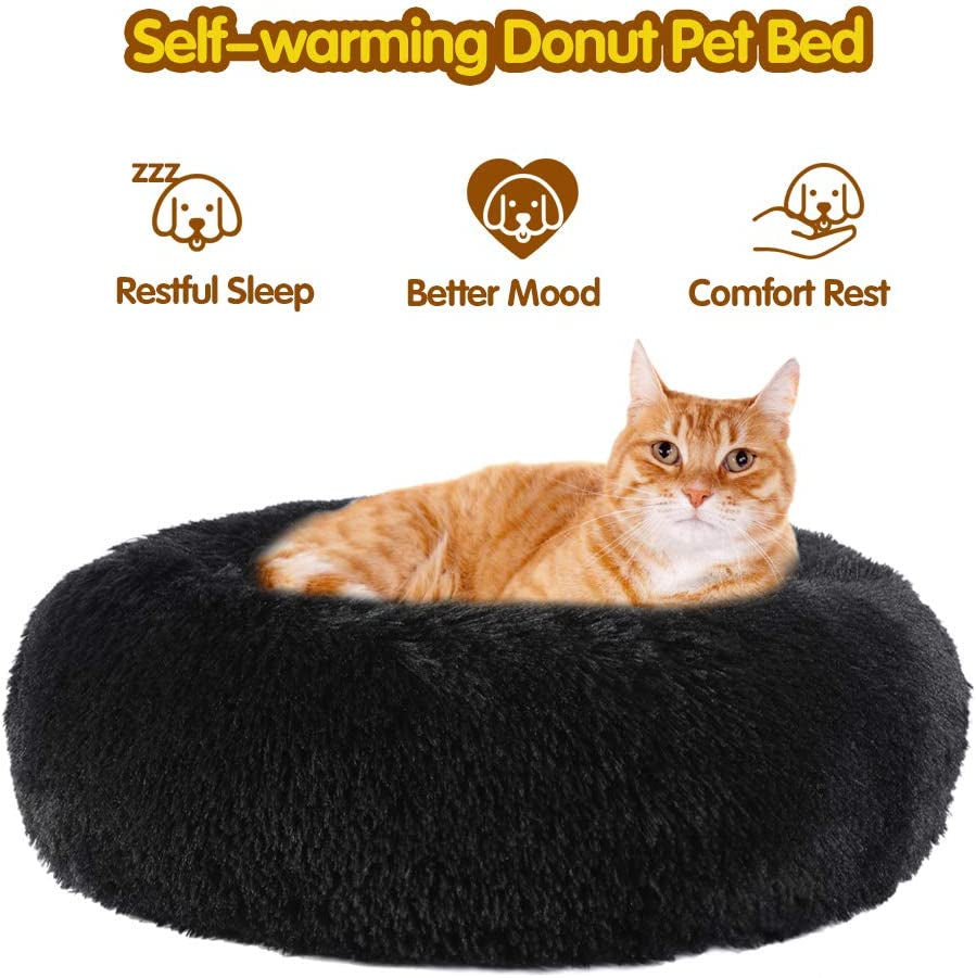 Pet Cat Bed, Round Donut Cat Beds for Indoor Cats, Anti-Slip