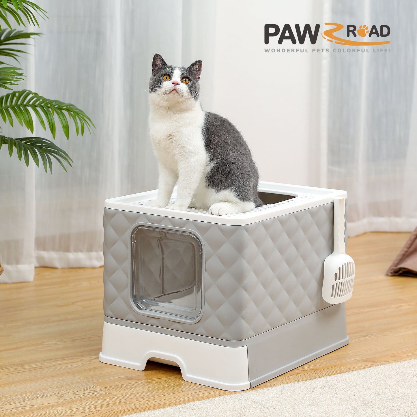 Enclosed Cat Litter Box Large with Lid Drawer Type Easy to Clean,Gray