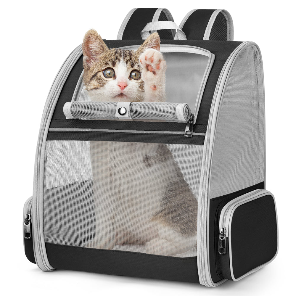 Pet Carrier Backpack Cat Backpack Carrier for Small Cats up to 18Lbs, Airline-Approved Ventilated Foldable Dog Carrier Backpack with Safety Leash Side Snack Pocket for Outdoor, Black