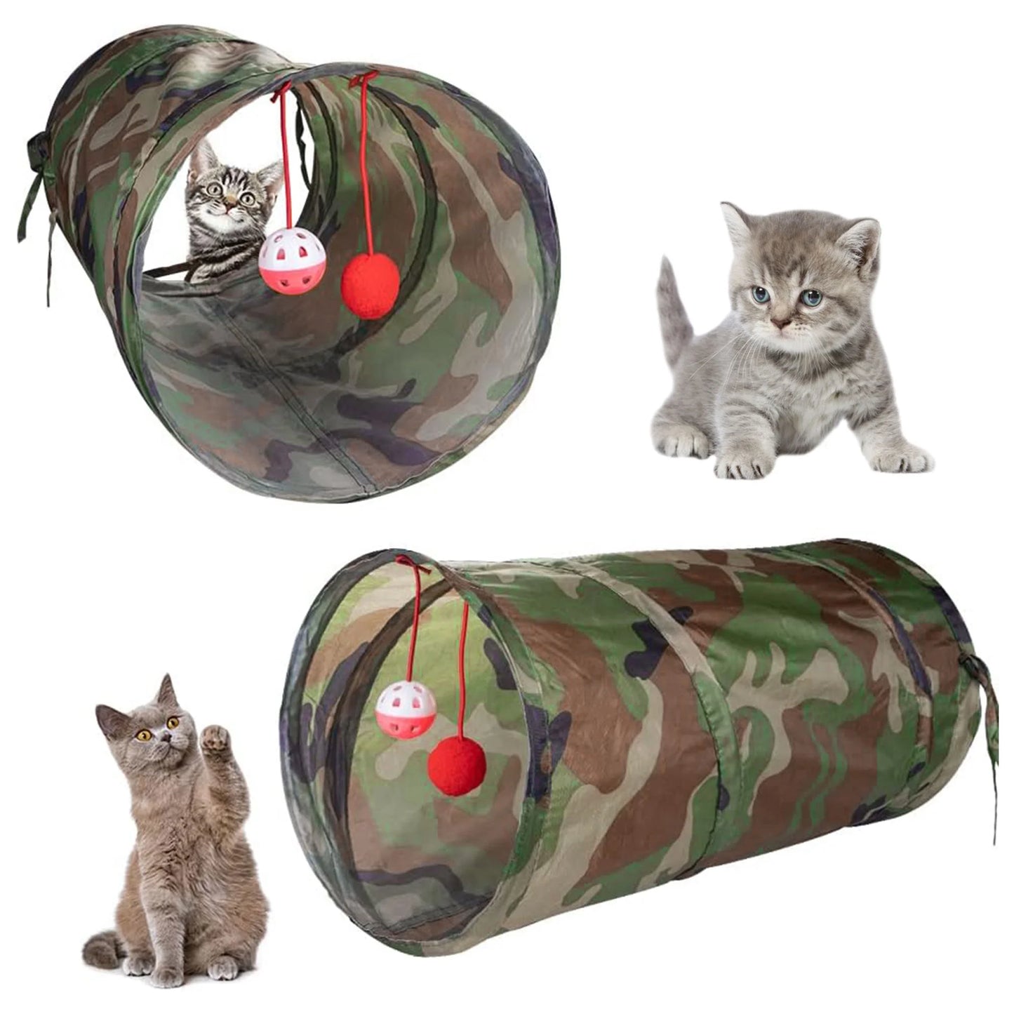 21PCS Cat Toys, Folding Camouflage Cat Tunnel, Indoor Interactive Pet Toys, Teaser Cat Feather Toy, Colourful Mouse Plush Ball 