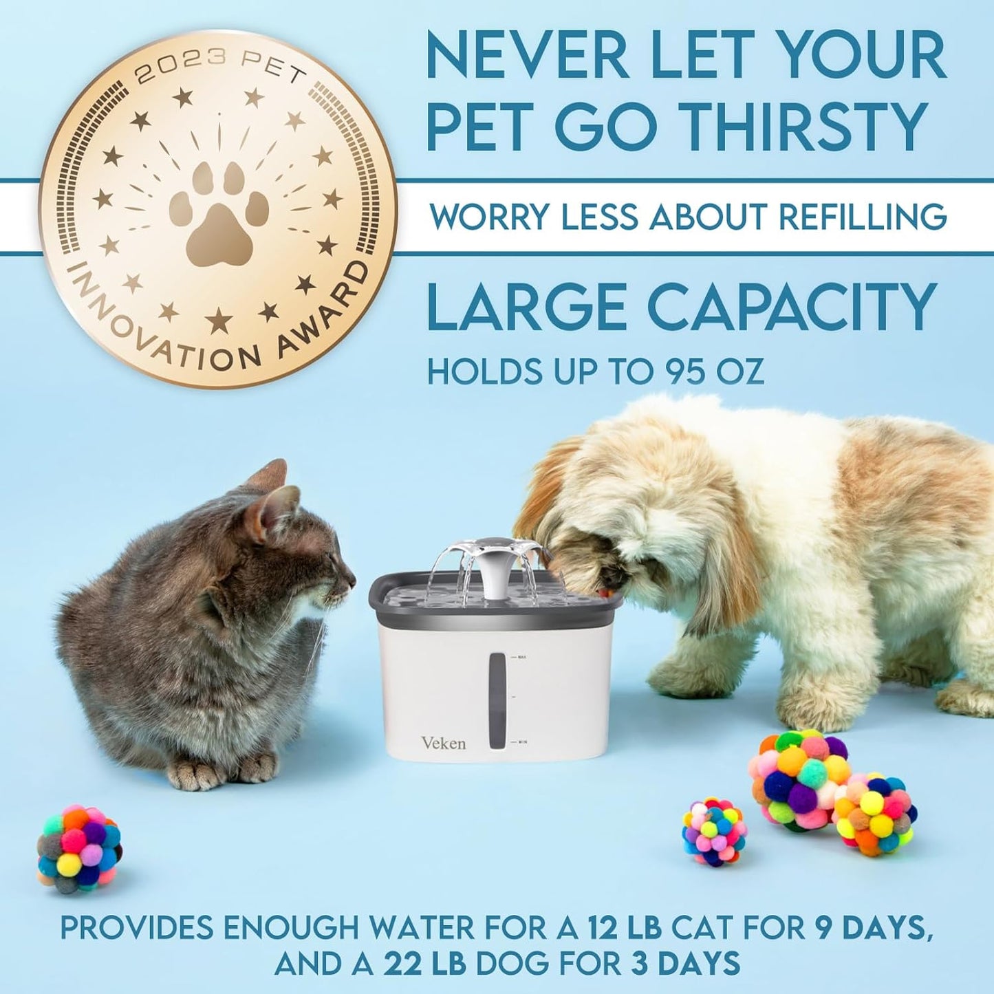 95Oz/2.8L Pet Fountain, Automatic Cat Water Fountain with Replacement Filters