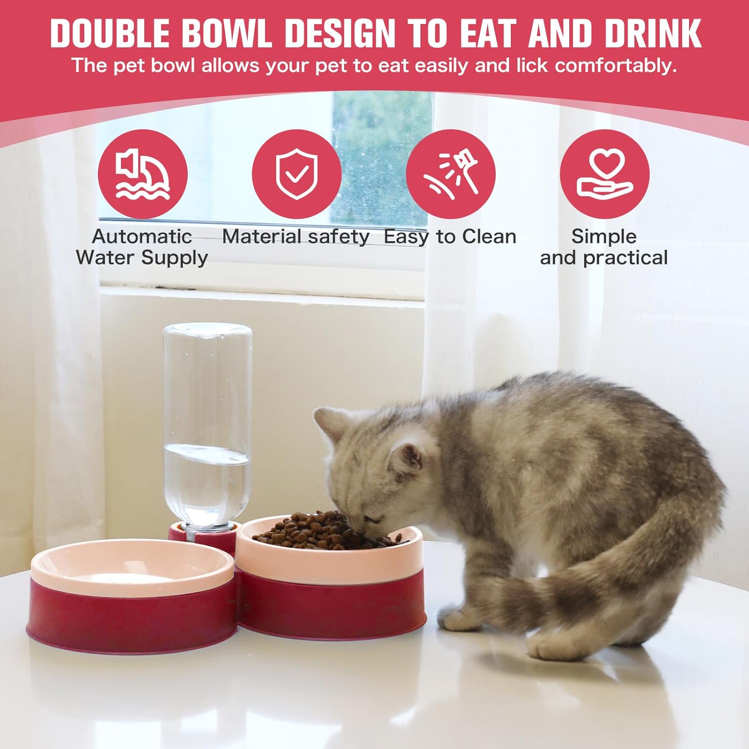 Cat Food Bowl, Cat Bowls Whisker Friendly with Water Dispenser for Cats and Small Dogs