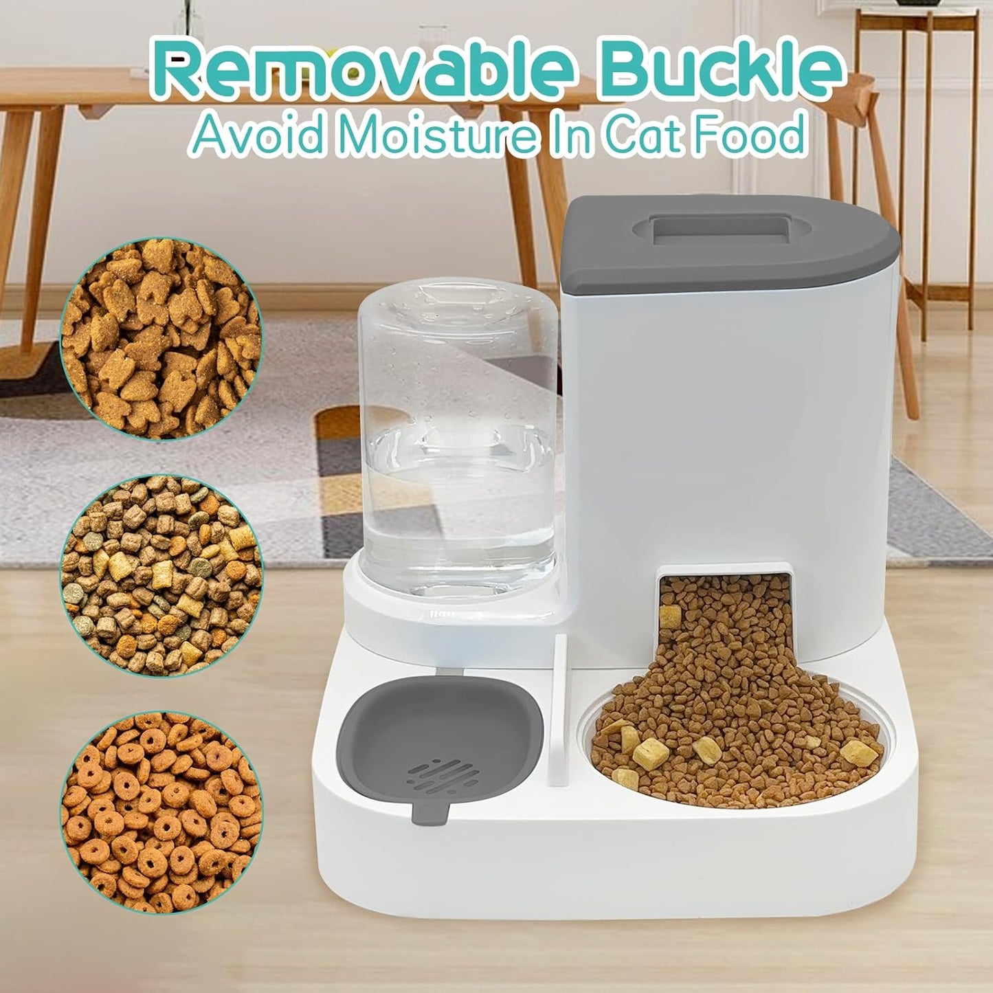 Gravity Cat Feeder and Water Dispenser, 2 in 1 Automatic Pet Waterer Detachable Stainless Steel Food Bowls Set Pet Food Storage for Cat 