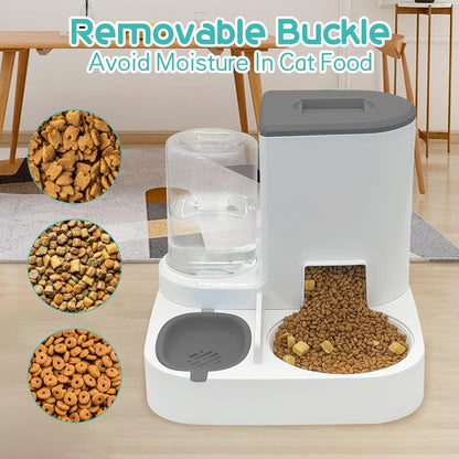 Gravity Cat Feeder and Water Dispenser, 2 in 1 Automatic Pet Waterer Detachable Stainless Steel Food Bowls Set Pet Food Storage for Cat 