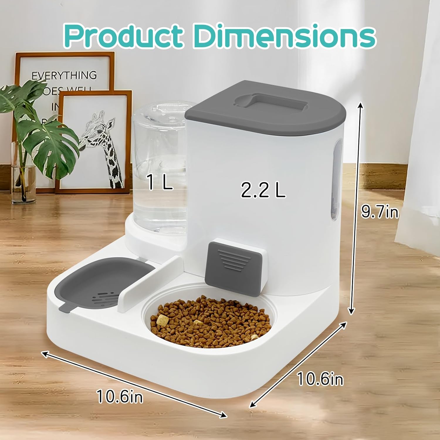 Gravity Cat Feeder and Water Dispenser, 2 in 1 Automatic Pet Waterer Detachable Stainless Steel Food Bowls Set Pet Food Storage for Cat 