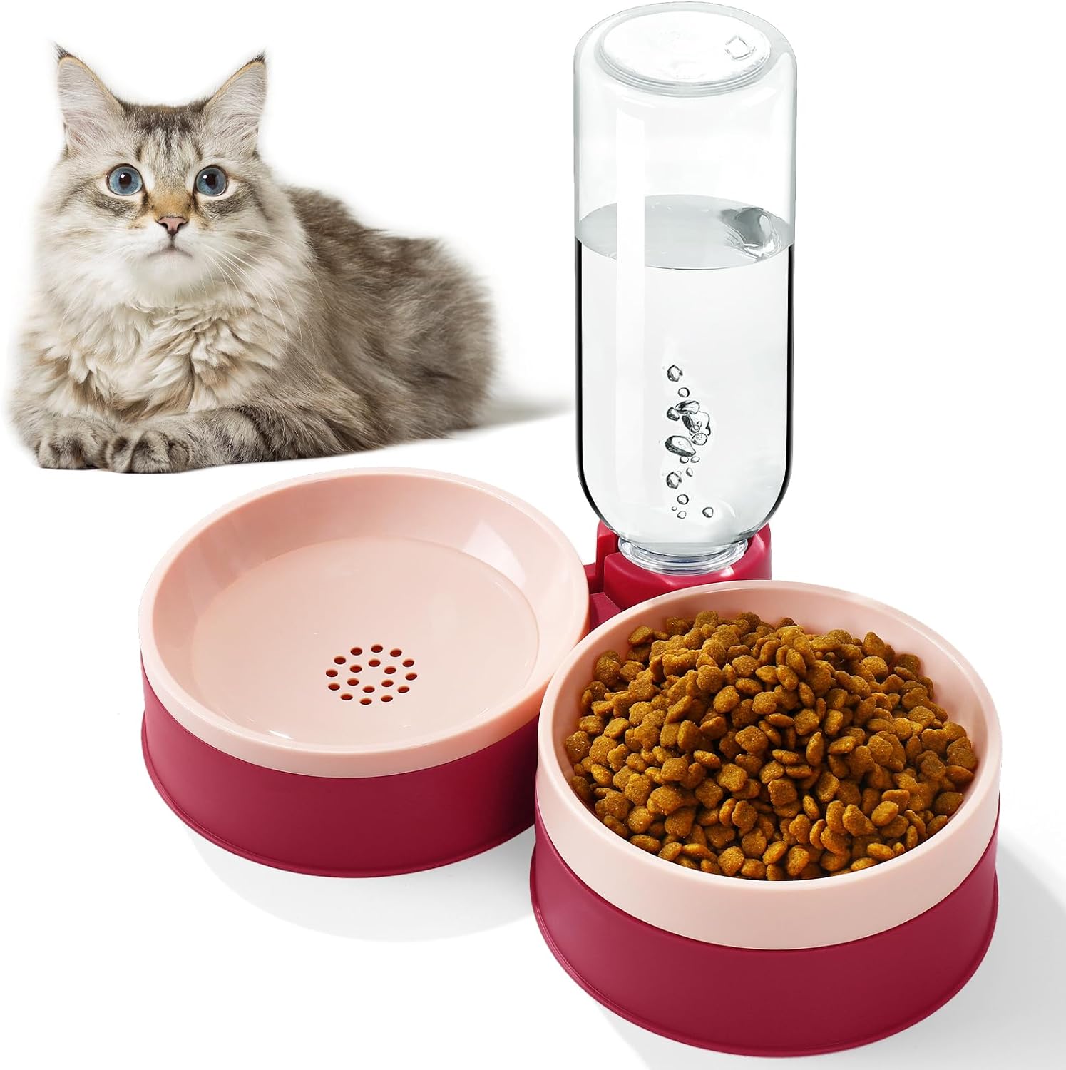 Cat Food Bowl, Cat Bowls Whisker Friendly with Water Dispenser for Cats and Small Dogs