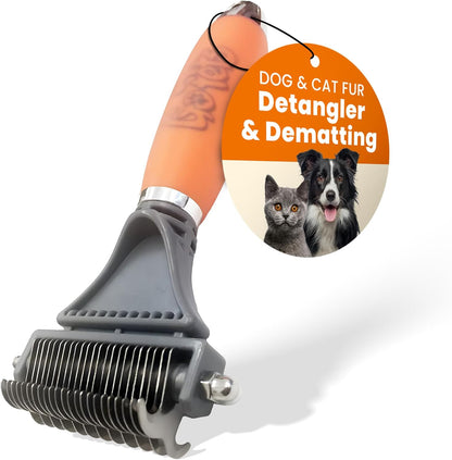 2-Sided Dematting Comb - Professional Grooming Rake for Cats, Long Hair De-shedding Tool, Undercoat Brush - for Matted & Long-Haired Cats