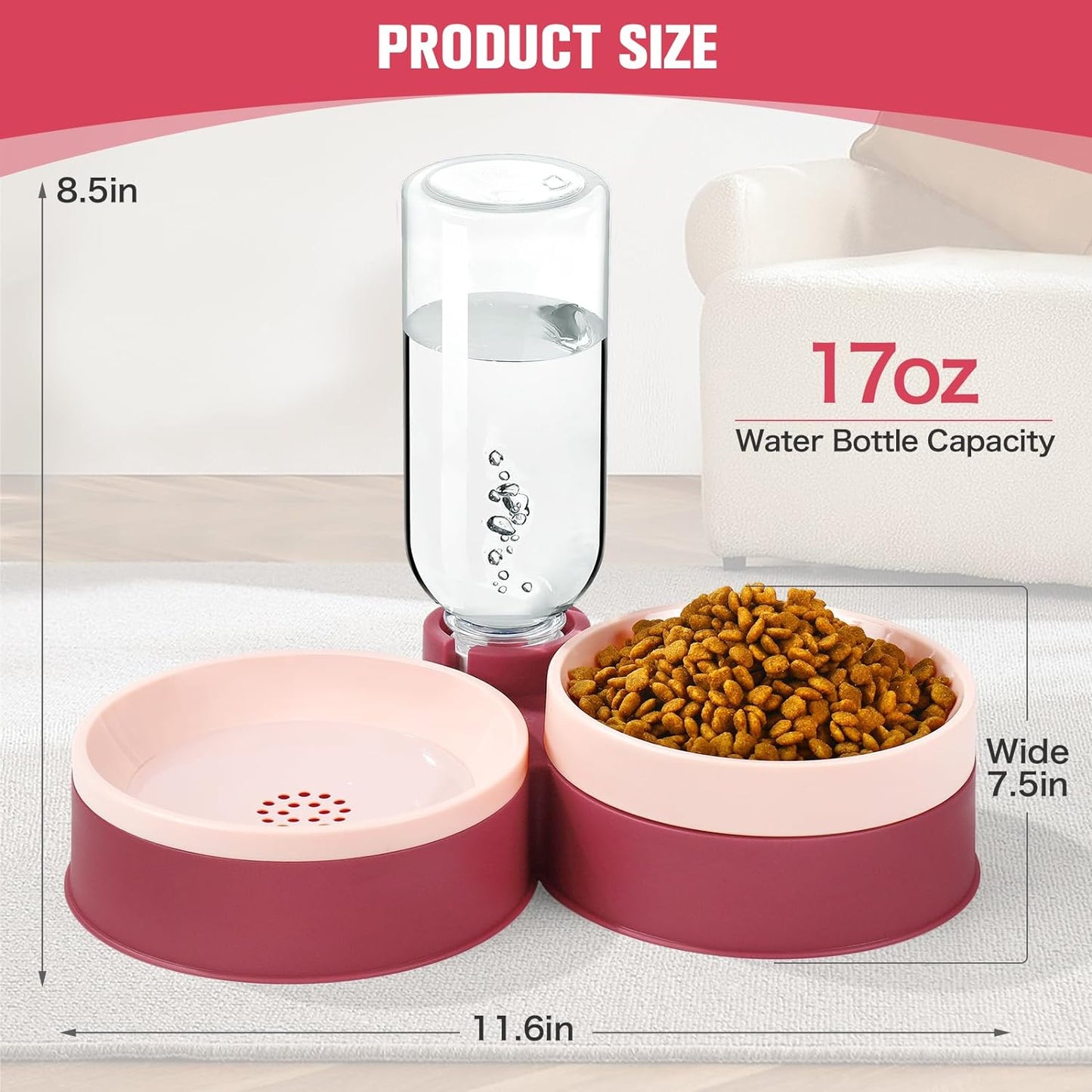 Cat Food Bowl, Cat Bowls Whisker Friendly with Water Dispenser for Cats and Small Dogs