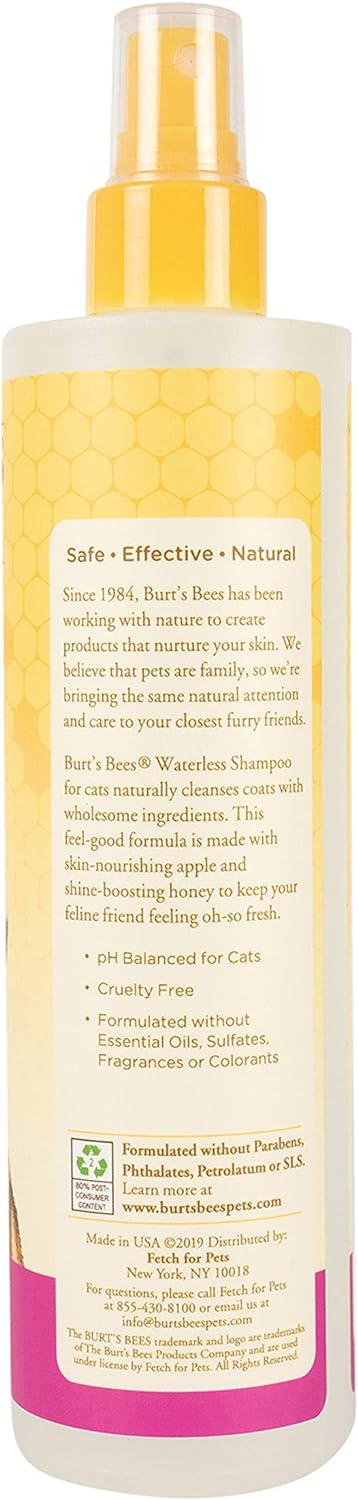 Cat Natural Waterless Shampoo with Apple and Honey | Cat Waterless Shampoo Spray | Easy to Use Cat Dry Shampoo for Fresh Skin and Fur without a Bath | Made in the USA, 10 Fl Oz