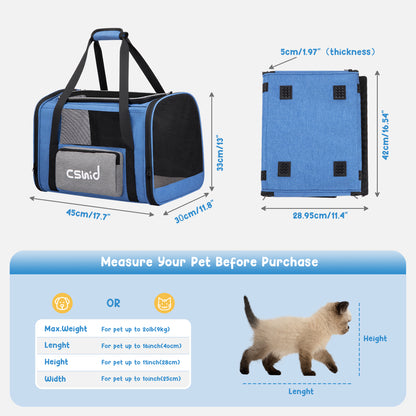 Cat Carrier, Cat Carriers for Large Cats up to 20 Lbs, Airline Approved, Pet Carrier with a Bowl/Side Pocket, Collapsible Soft-Sided Cat Carrier for Small Medium Cats Dogs Outdoor, Travel, Blue