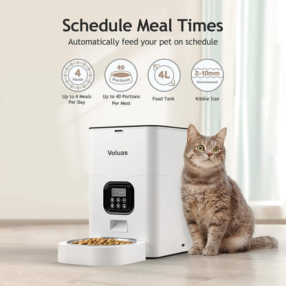 Automatic Cat Feeders - Timed Pet Feeder for Cats with Dry Food Dispenser, Desiccant Bag, Programmable Portion Control, 4 Daily Meals, 10S Voice Recorder