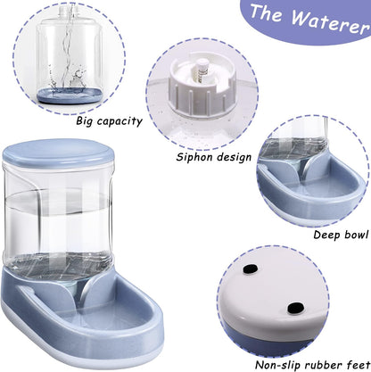 Pets Automatic Feeder and Waterer Set,Dogs Cats Food Feeder 3.8L,2 in 1 Water Dispensers for Small Medium Big Pets (B-Gray)