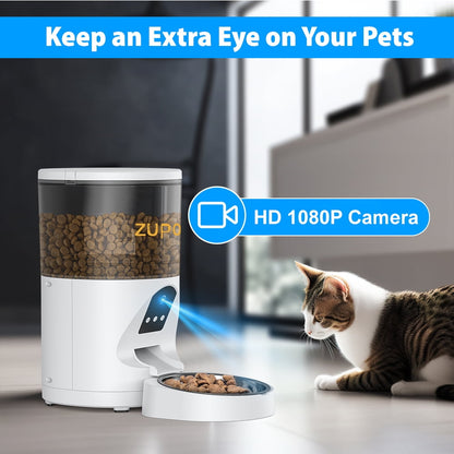 6L Automatic Cat Feeder with Camera Timed Pet Feeder 1080P HD Video with Night Vision 2.4G Wifi Cat Food Dispenser with APP Remote Control for Cat & Dog