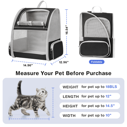 Pet Carrier Backpack for Cats, Cat Carrier with Side Pocket, Fully Ventilated Mesh, Airline Approved