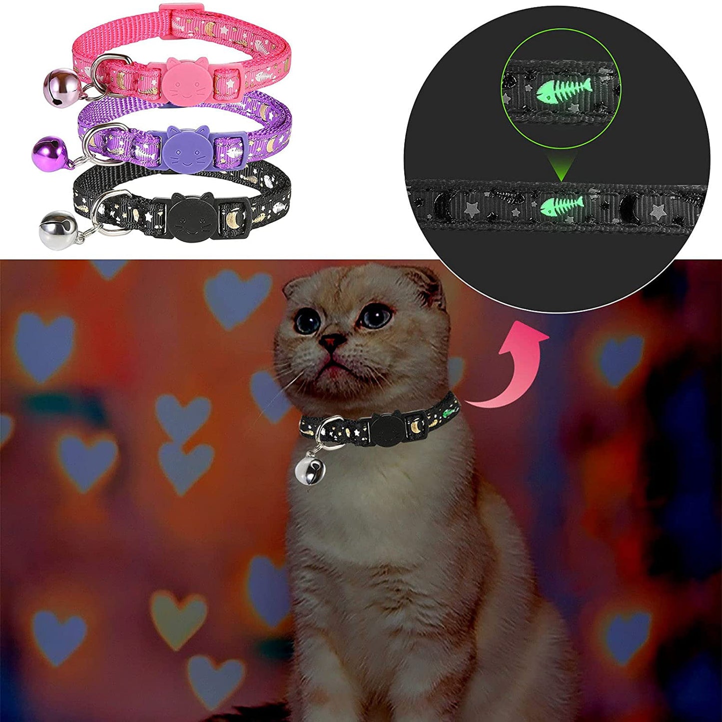 3 Pack Cat Collar, Breakaway Kitten Collar with Bell 