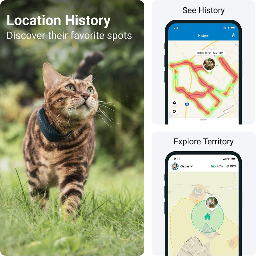 Cat GPS Tracker with Activity Monitoring, Fits Any Collar (Dark Blue)