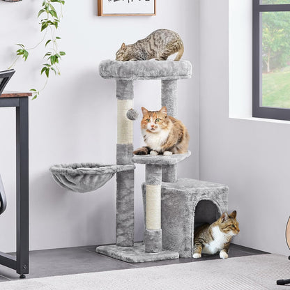 34In Cat Tower Plush Cover with Condo, Platform & Basket for Indoor Kittens, Cat Furniture Activity Tree