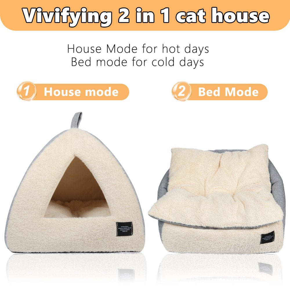 Cat Bed for Indoor Cats - Cat Tent with Removable Washable Cushioned Pillow, Soft and Self Warming Kitten Beds & Furniture