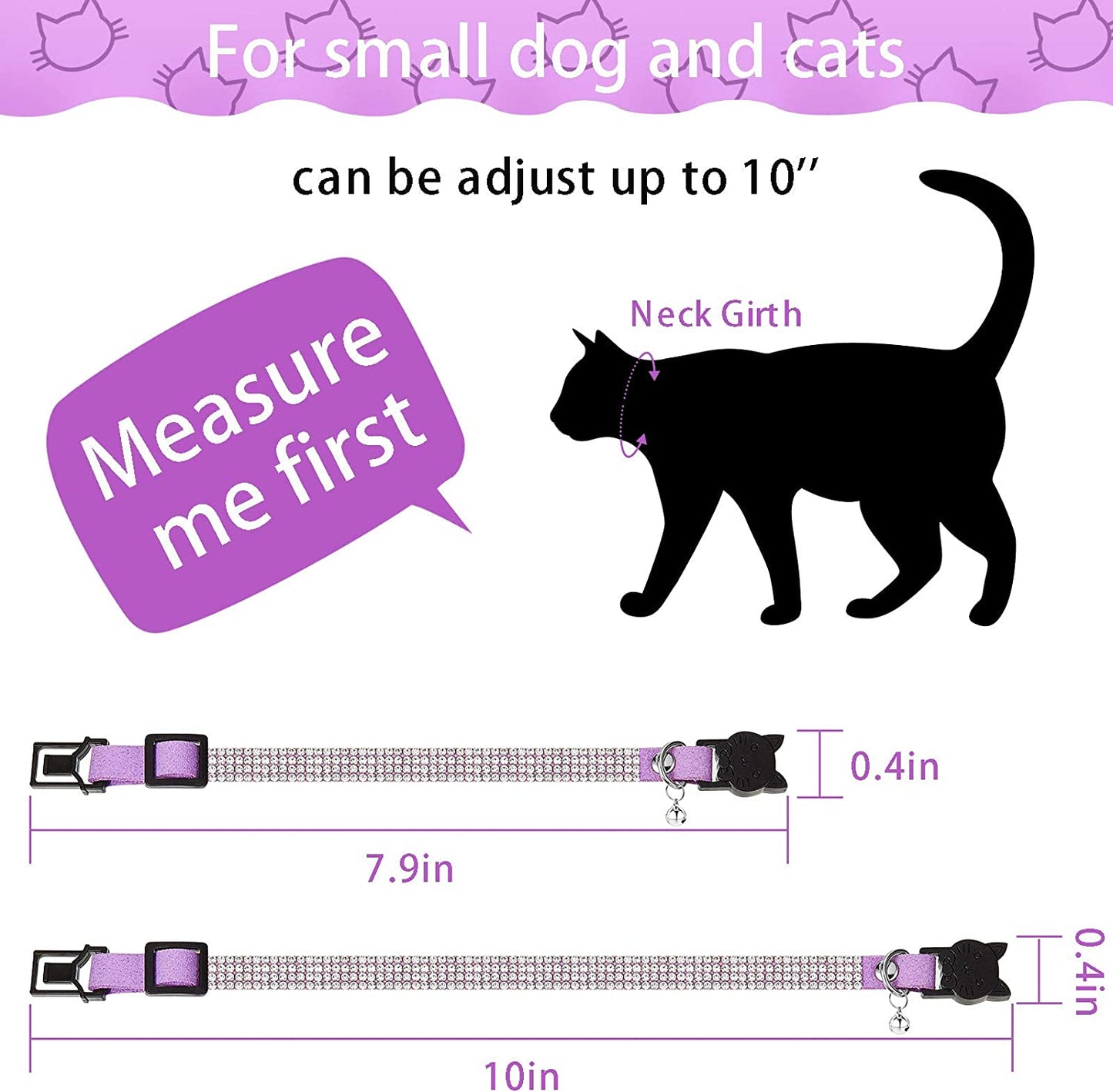 4 Pieces Rhinestones Cat Collars with Bell 