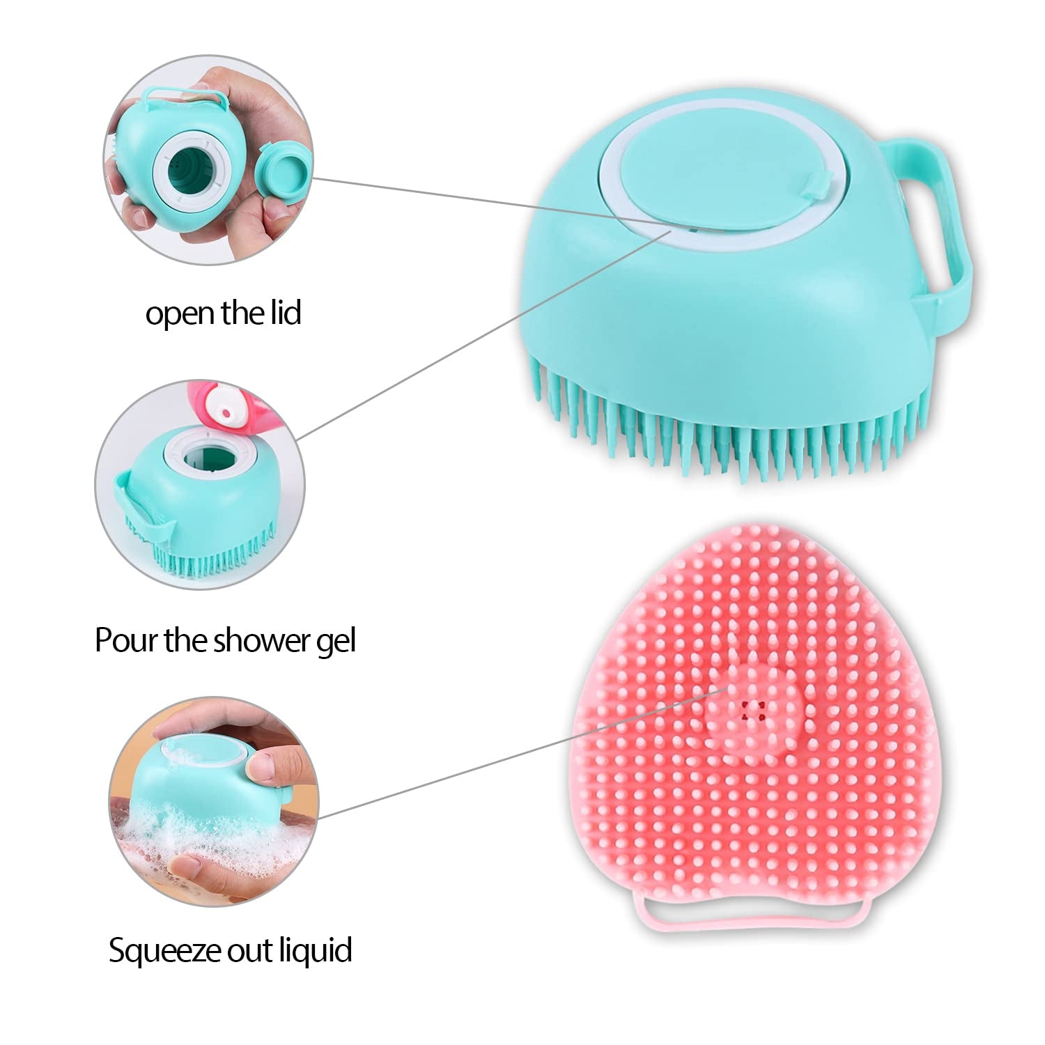 Pet Grooming Bath Massage Brush with Soap and Shampoo Dispenser, Soft Silicone Bristle 