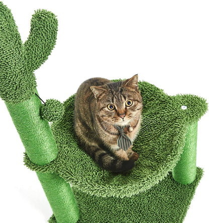 35 Inches Cactus Cat Tree with Hammock and Full Wrapped Sisal Scratching Post for Cats 