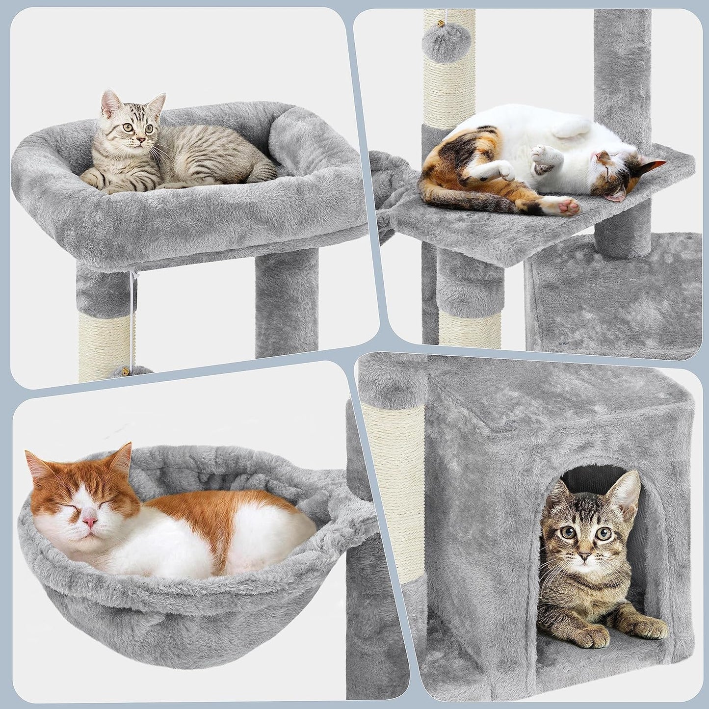 34In Cat Tower Plush Cover with Condo, Platform & Basket for Indoor Kittens, Cat Furniture Activity Tree