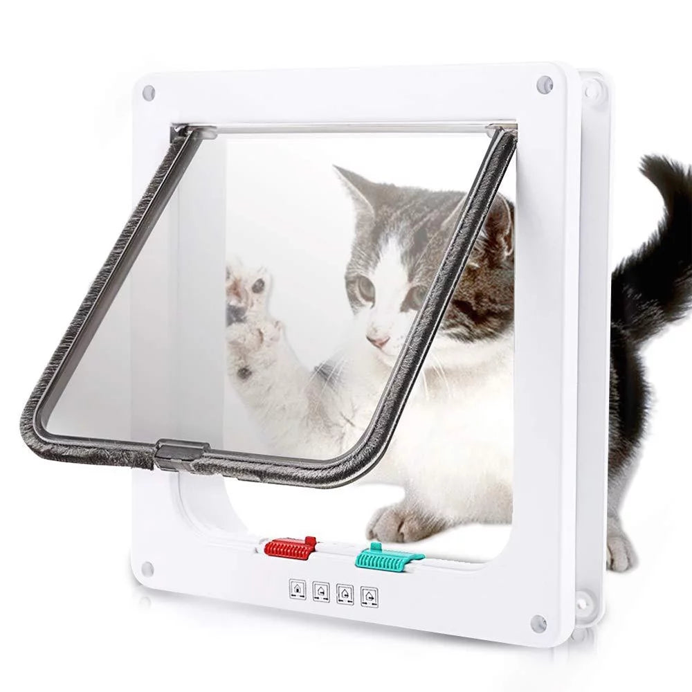 Cat Door, (Outer Size 7.5" X 7.8") 4 Way Locking Cat Flap Door for Interior Exterior Doors