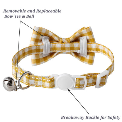 Cat Collar with Bow & Bell, Cute Plaid Patterns Collars