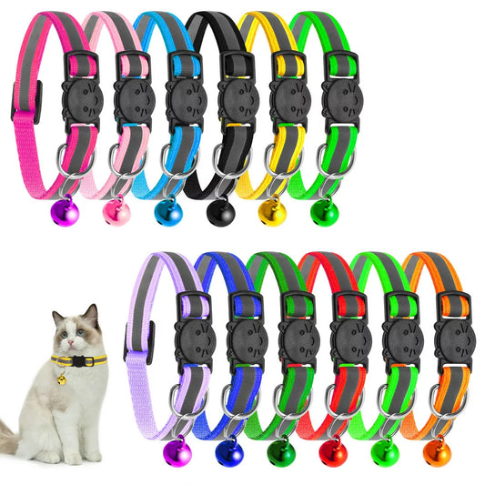 Upgraded Version - 12 Pack Reflective Cat Collar with Bell, Solid & Safe Collars for Cats, Nylon, Mixed Colors