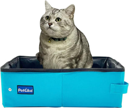 Travel Cat Litter Box, Leak-Proof Portable Litter Box, Collapsible Toilet Tray Carrier for Small Medium Cats (Medium, Light Grey)