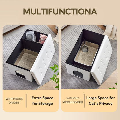 Cat Litter Box Enclosure Furniture Hidden, Waterproof Inside/Easy Clean | Easy Assembly | Odor Control