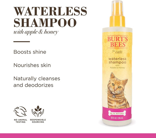 Cat Natural Waterless Shampoo with Apple and Honey | Cat Waterless Shampoo Spray | Easy to Use Cat Dry Shampoo for Fresh Skin and Fur without a Bath | Made in the USA, 10 Fl Oz