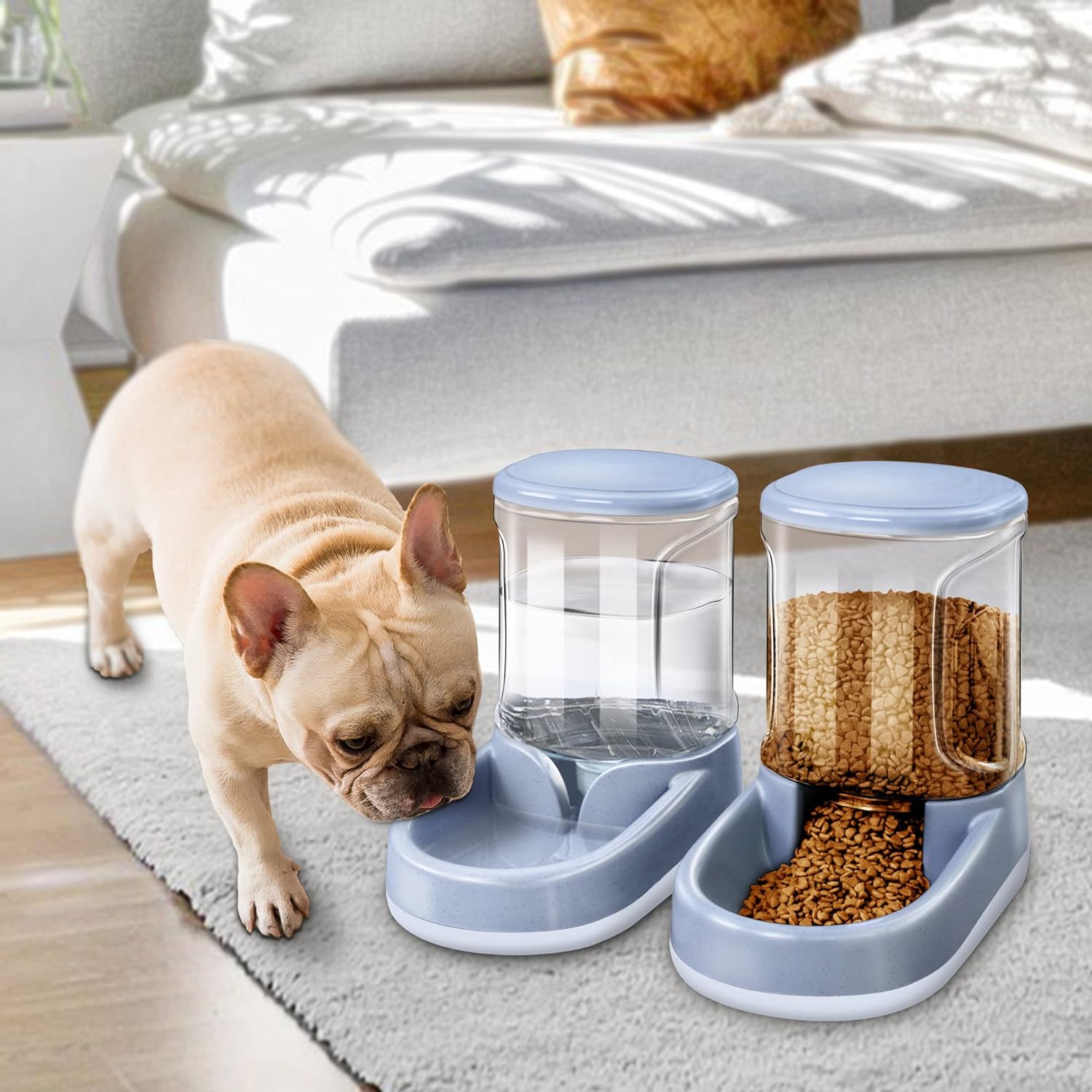 Pets Automatic Feeder and Waterer Set,Dogs Cats Food Feeder 3.8L,2 in 1 Water Dispensers for Small Medium Big Pets (B-Gray)