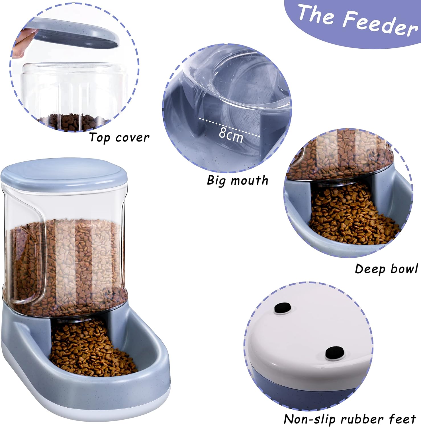 Pets Automatic Feeder and Waterer Set,Dogs Cats Food Feeder 3.8L,2 in 1 Water Dispensers for Small Medium Big Pets (B-Gray)