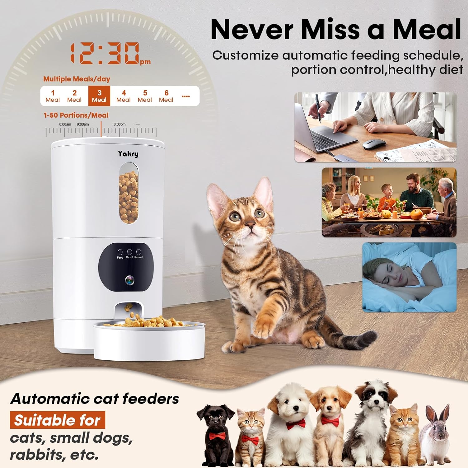 Automatic Cat Feeders Camera 5G: Wifi Easy to Clean Timed Smart Cat Food Dispenser 2-Way Audio Memory Function Pet Feeder HD 1080P Video Record APP Control Dry Food Clear Night Vision