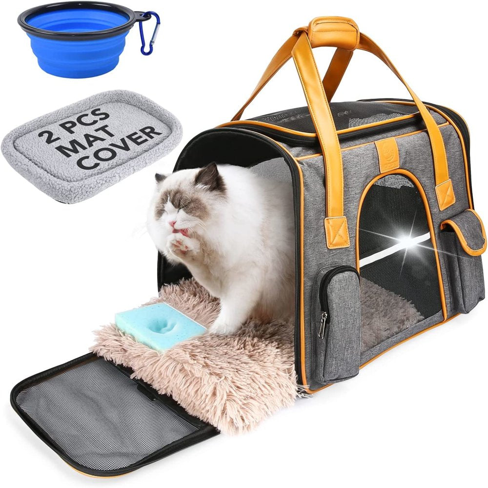 Cat Carriers with Memory Foam Mat for Small Medium Cats, Foldable Soft-Sided Carrier for Small Pet Travel Carrier with 2Pcs Removable/Washable Mat Cover