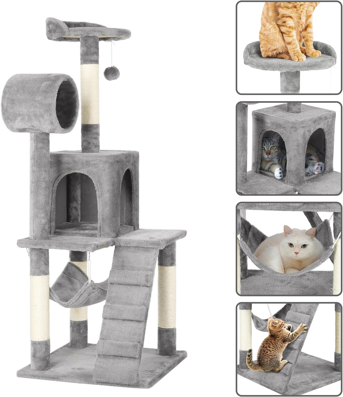 Cat Tree Tower Kitten Condo Scratching Post with Hammock Tunnel 51In