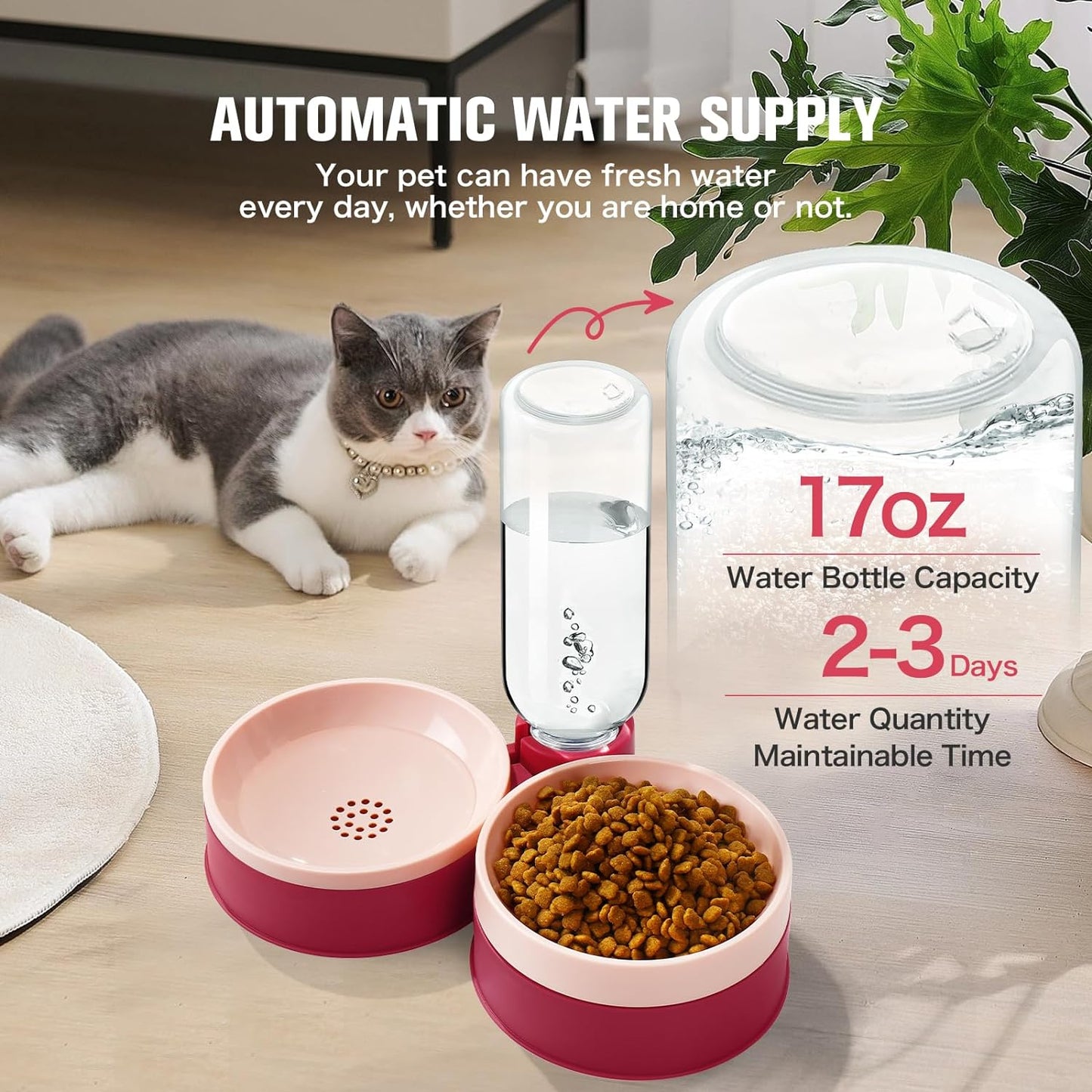 Cat Food Bowl, Cat Bowls Whisker Friendly with Water Dispenser for Cats and Small Dogs