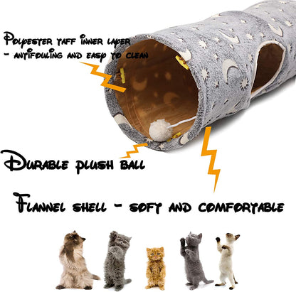 Cat Tunnel Tube with Plush Ball Toys, Collapsible Self-Luminous Photoluminescence