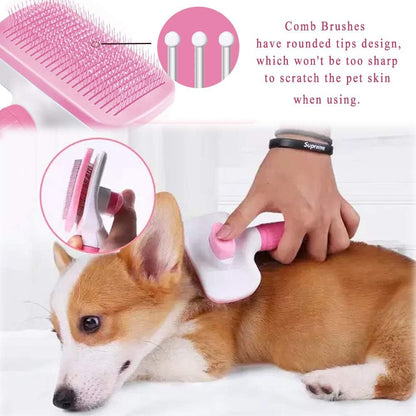 Self Cleaning Pet Brush for Cat, Grooming Brush with Long and Soft Hair