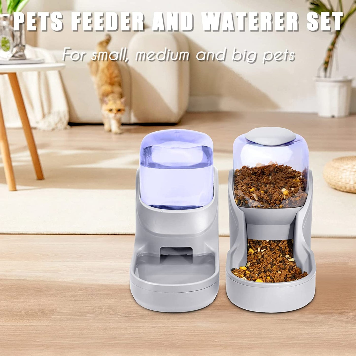 Cats Feeder with Water Dispenser.  Automatic Gravity Big Capacity Pets Feeder.  