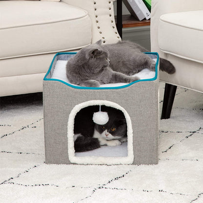 Cat Beds for Indoor Cats,  Large Cat Cave, Cat House with 2 Cushion