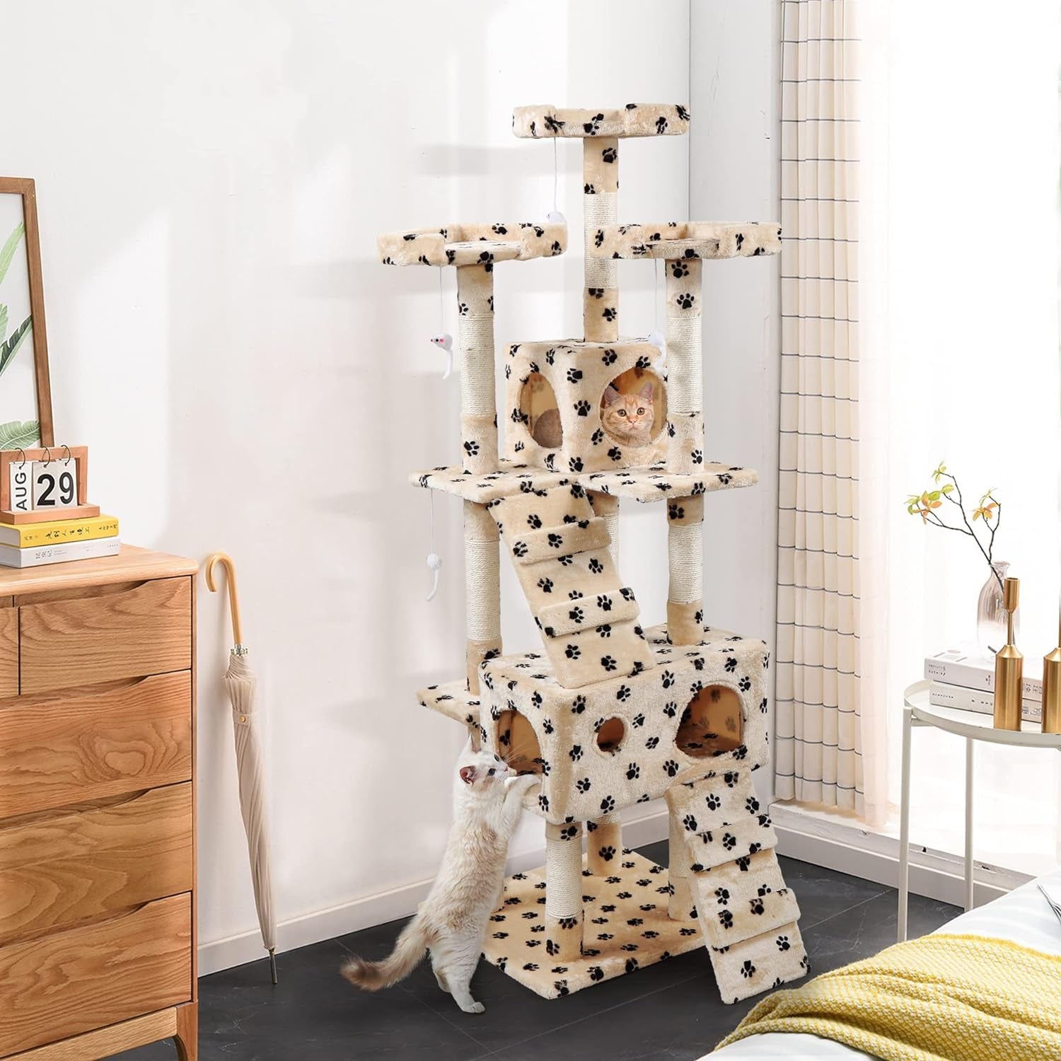 67” Tall Cat Trees and Towers with Scratching Posts, Condos,  Hammock Resting Perch, Indoor Pet Activity Furniture Play House for Large Cats 