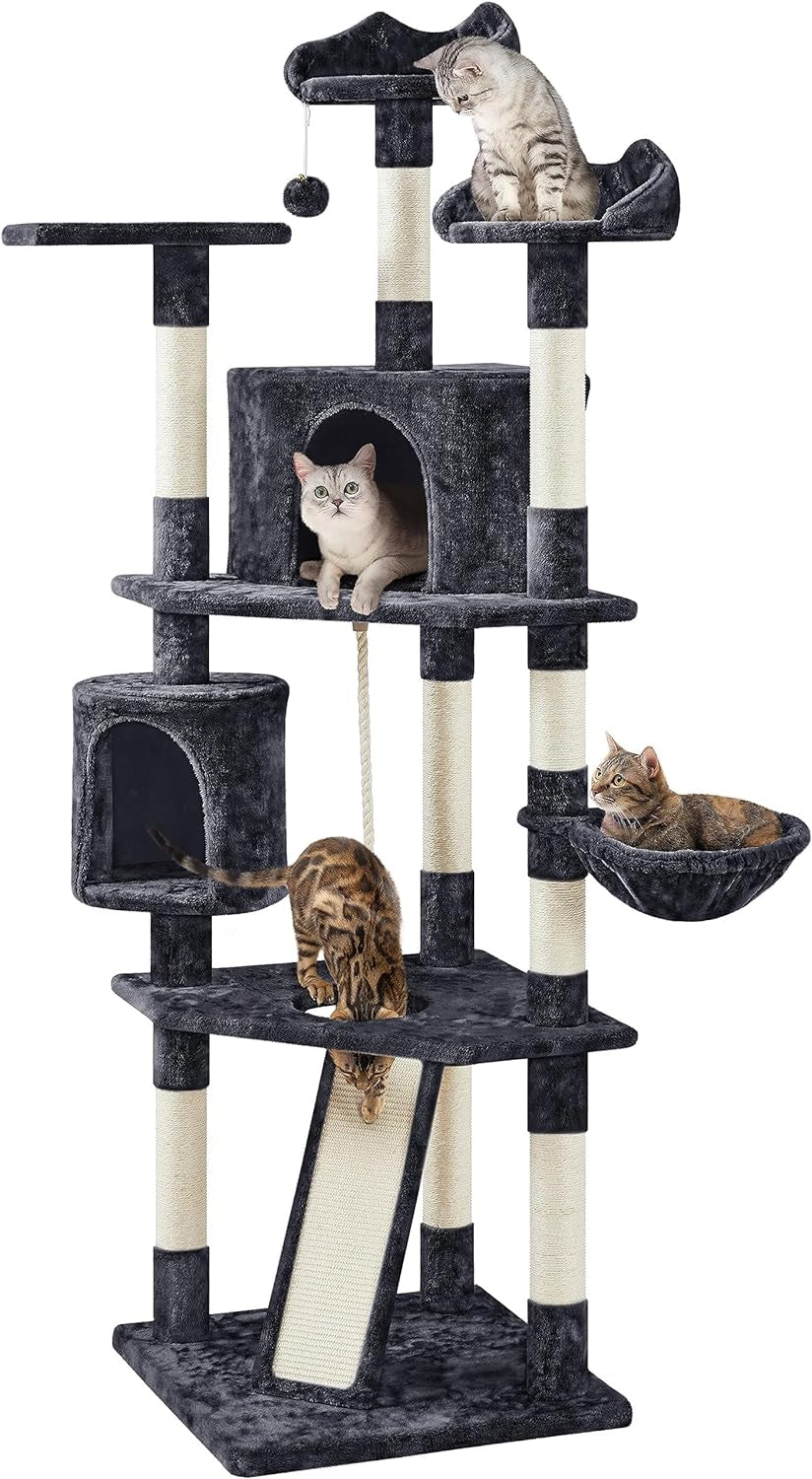 79 in Cat Tree Tower, Multilevel Cat Trees Plush Covered Cat Tower with 2 Extra Large Condos, Comfy Basket, Sisal Scratching Posts