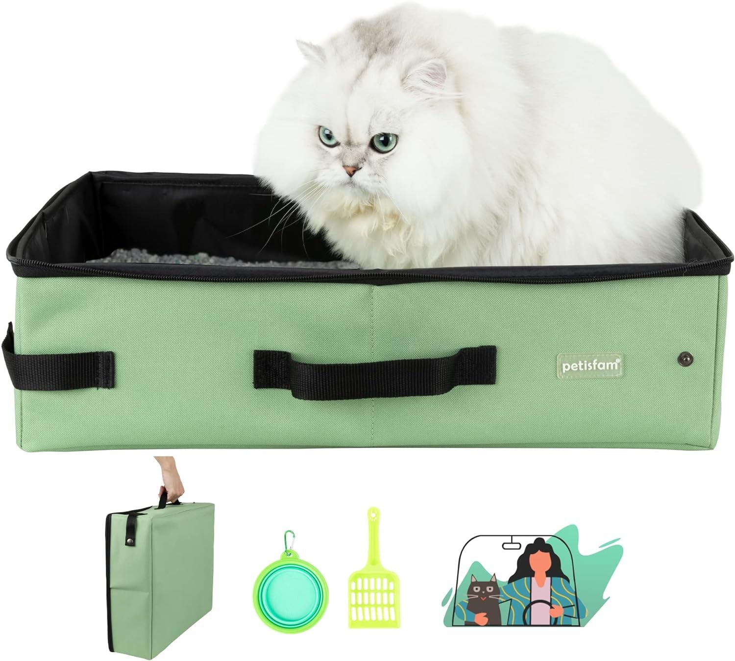 Portable Cat Travel Litter Box with Zipped Lid, No Leakage, No Smell, Easy to Carry, Easy to Use in Hotels and Car