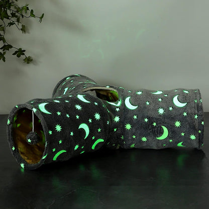 Cat Tunnel Tube with Plush Ball Toys, Collapsible Self-Luminous Photoluminescence