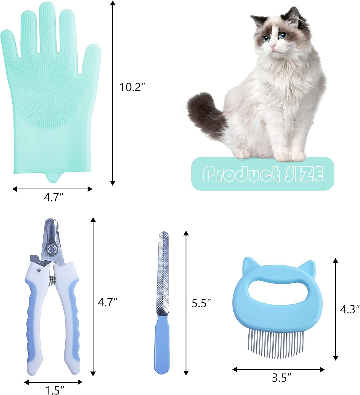 Cat Bathing Bag, Adjustable Anti-Bite and Anti-Scratch Cat Shower Mesh Grooming Bag for Pet Dogs and Cats, Includes Pet Nail Clipper, Nail File, Grooming Glove, and Cat Shell Comb